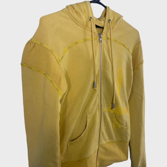 Y2K Oakley Graphic Zip-Up Hoodie Womens Size Small Yellow Long Sleeve Sweatshirt - Picture 4 of 13